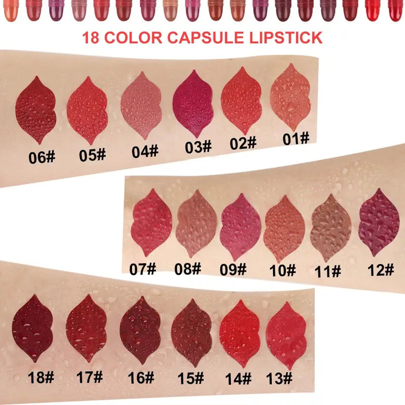 18-teiliges Lippenstift-Set mit langanhaltender samtiger, matter Kapselform 