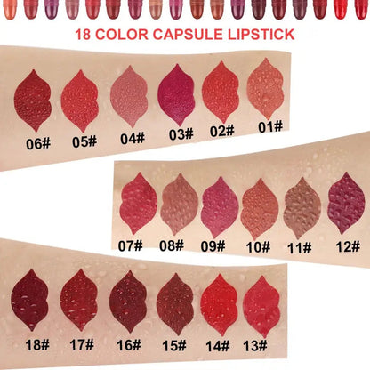 18-teiliges Lippenstift-Set mit langanhaltender samtiger, matter Kapselform 