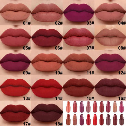 18-teiliges Lippenstift-Set mit langanhaltender samtiger, matter Kapselform 