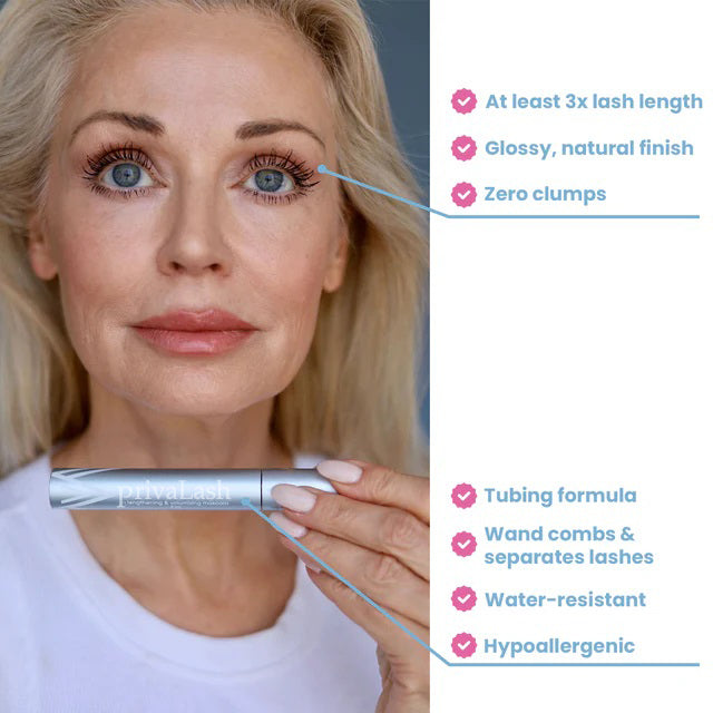 PrivaLash Mascara for Older Women – Volumizing, Incredible Length in 2 Coats – Long-Stay, Zero Clumps, Hypoallergenic
